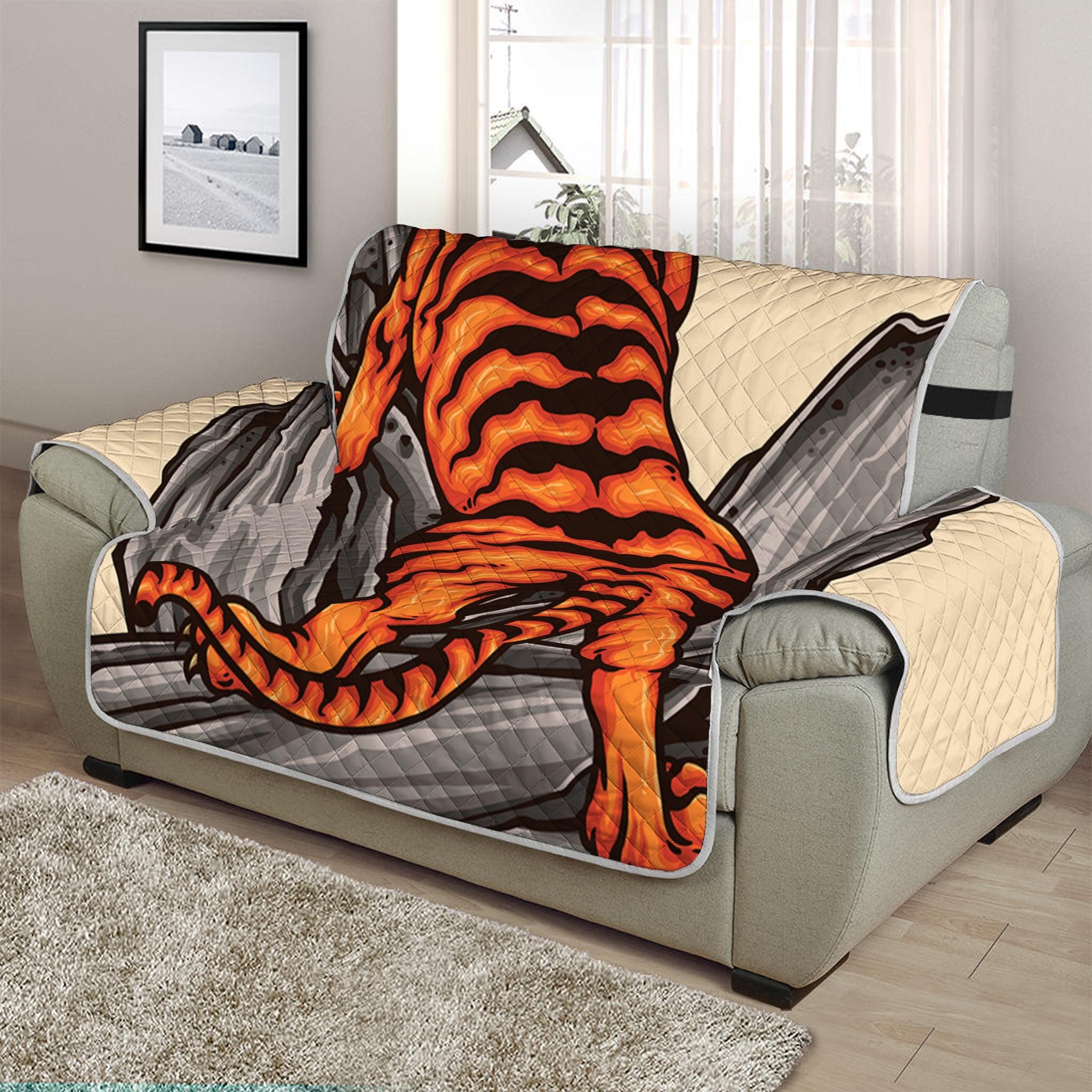 Japanese Tiger Tattoo Print Half Sofa Protector