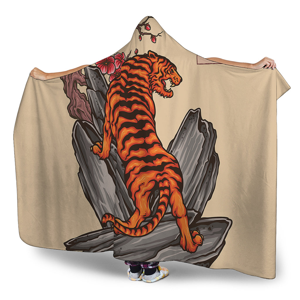 Japanese Tiger Tattoo Print Hooded Blanket