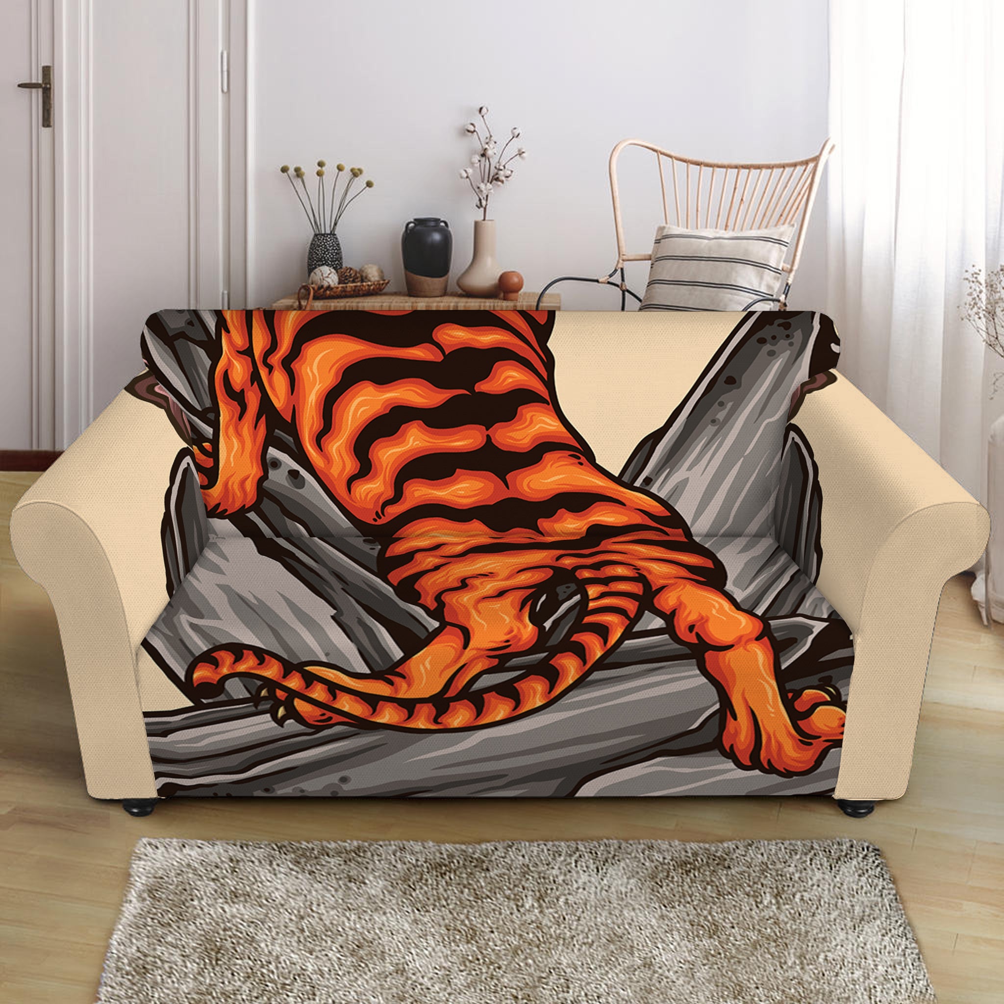 Japanese Tiger Tattoo Print Loveseat Slipcover