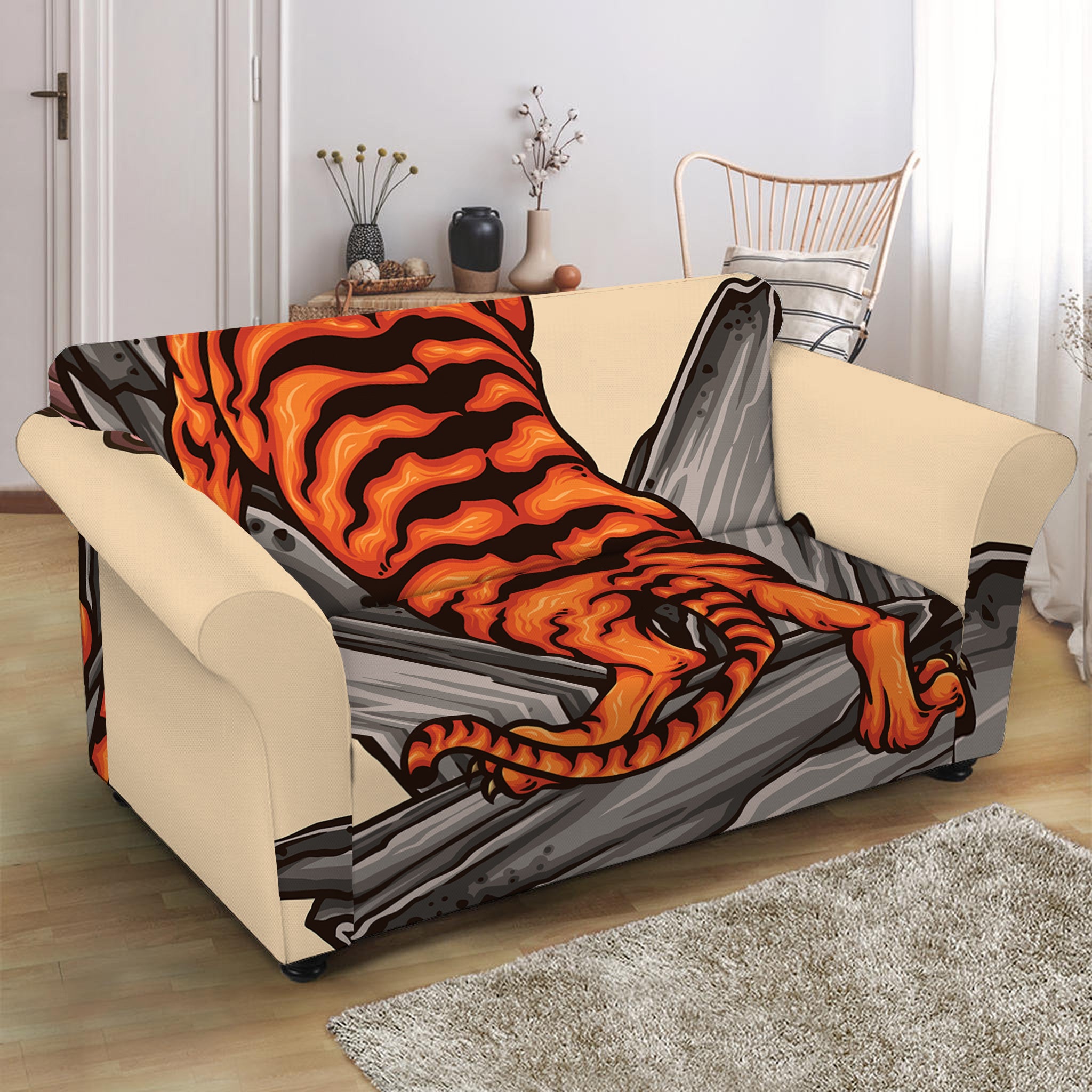 Japanese Tiger Tattoo Print Loveseat Slipcover