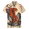 Japanese Tiger Tattoo Print Men's Short Sleeve Shirt