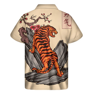 Japanese Tiger Tattoo Print Men's Short Sleeve Shirt