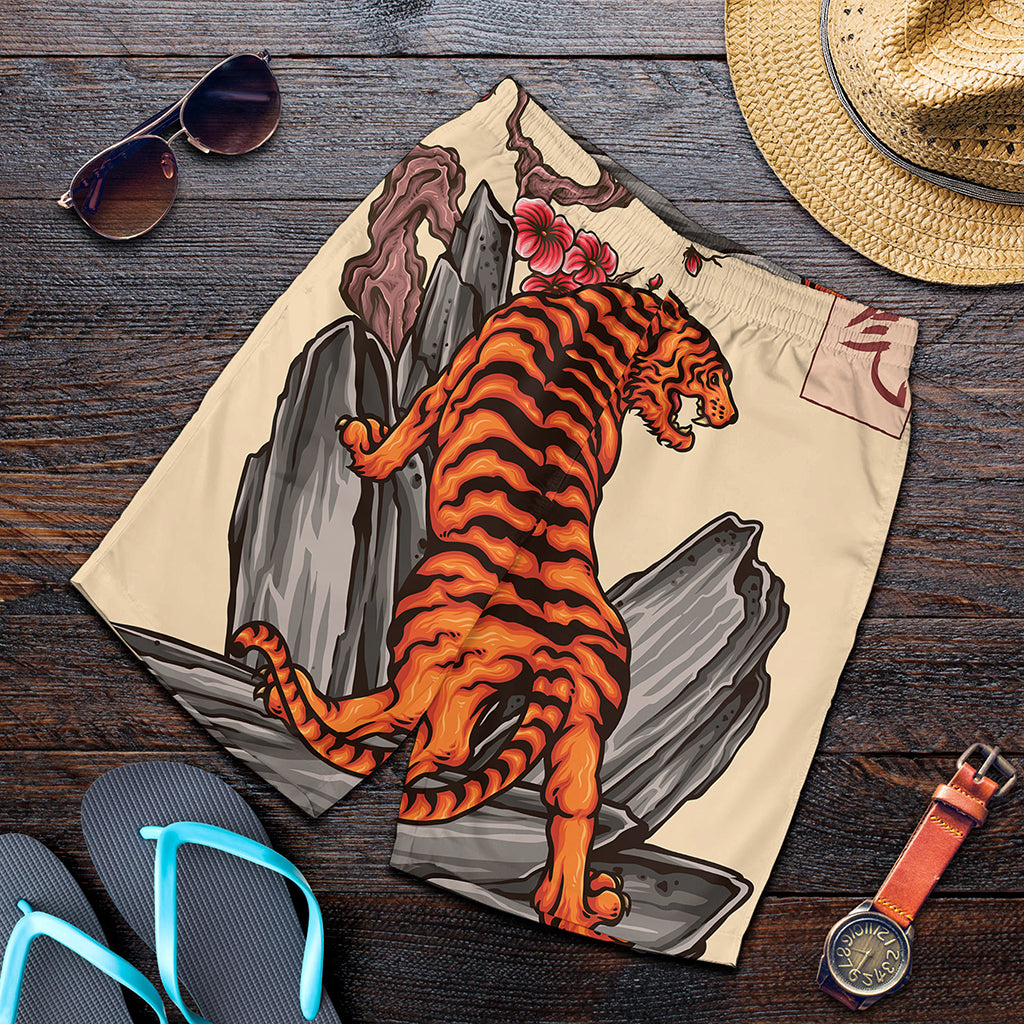 Japanese Tiger Tattoo Print Men's Shorts