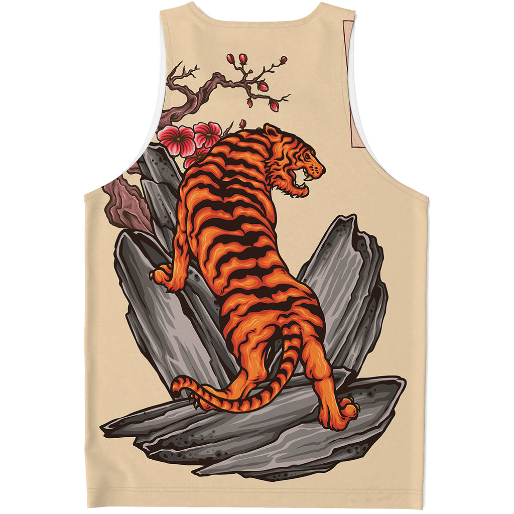 Japanese Tiger Tattoo Print Men's Tank Top