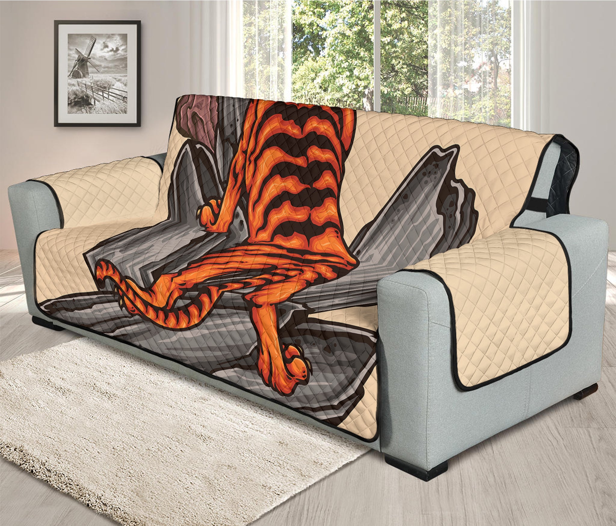 Japanese Tiger Tattoo Print Oversized Sofa Protector