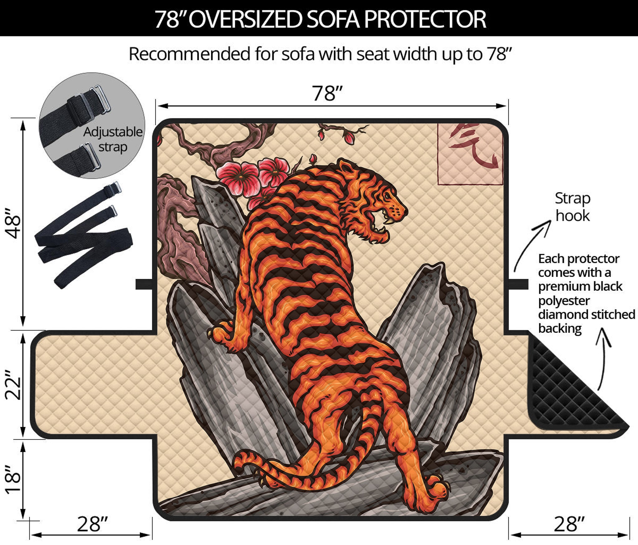 Japanese Tiger Tattoo Print Oversized Sofa Protector