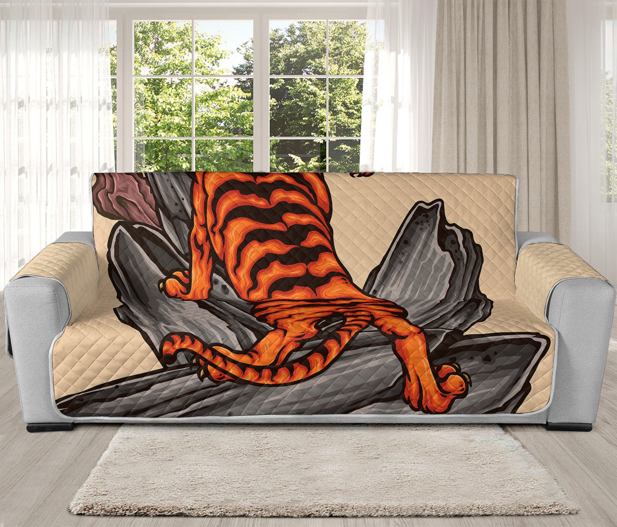 Japanese Tiger Tattoo Print Oversized Sofa Protector