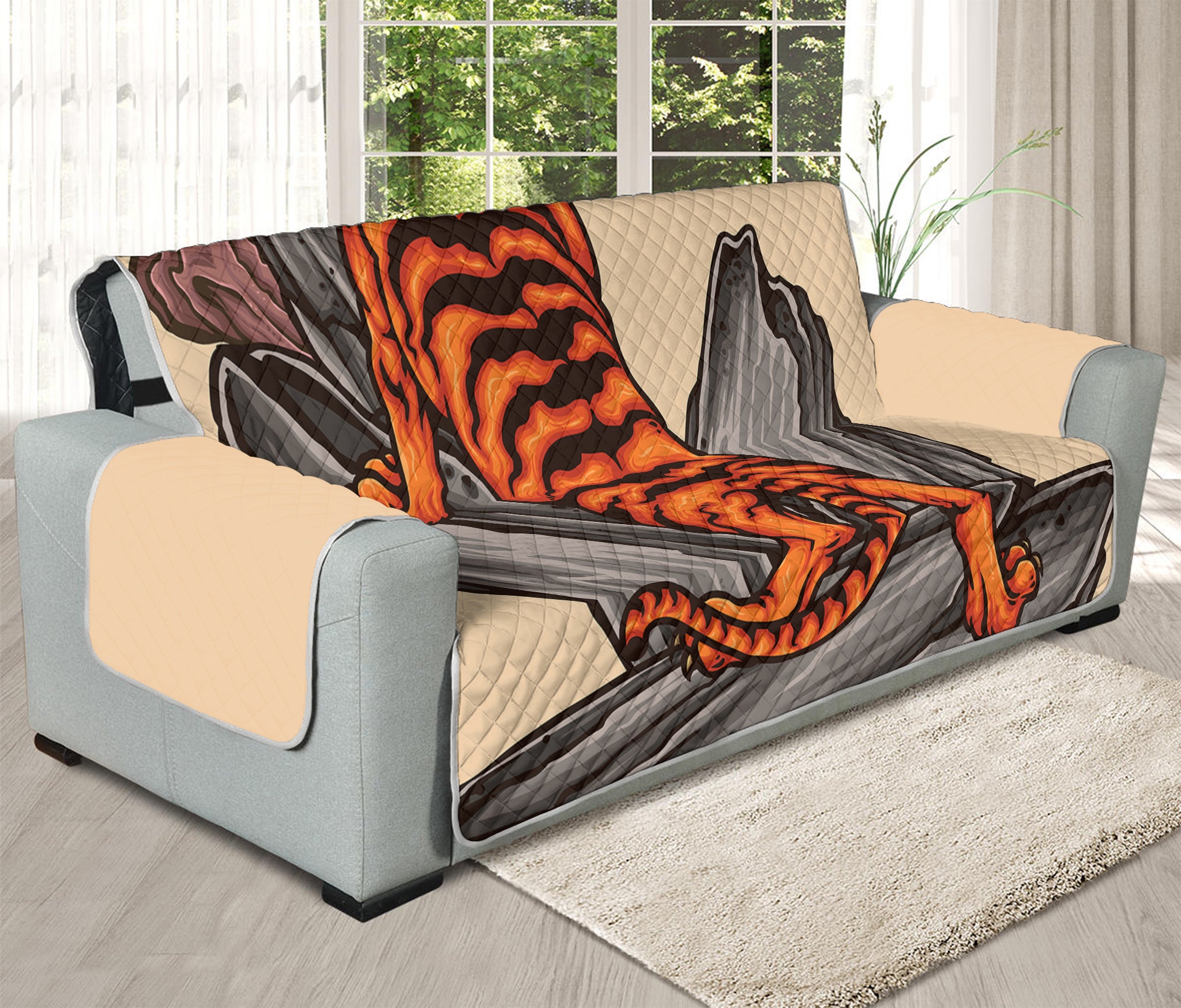 Japanese Tiger Tattoo Print Oversized Sofa Protector