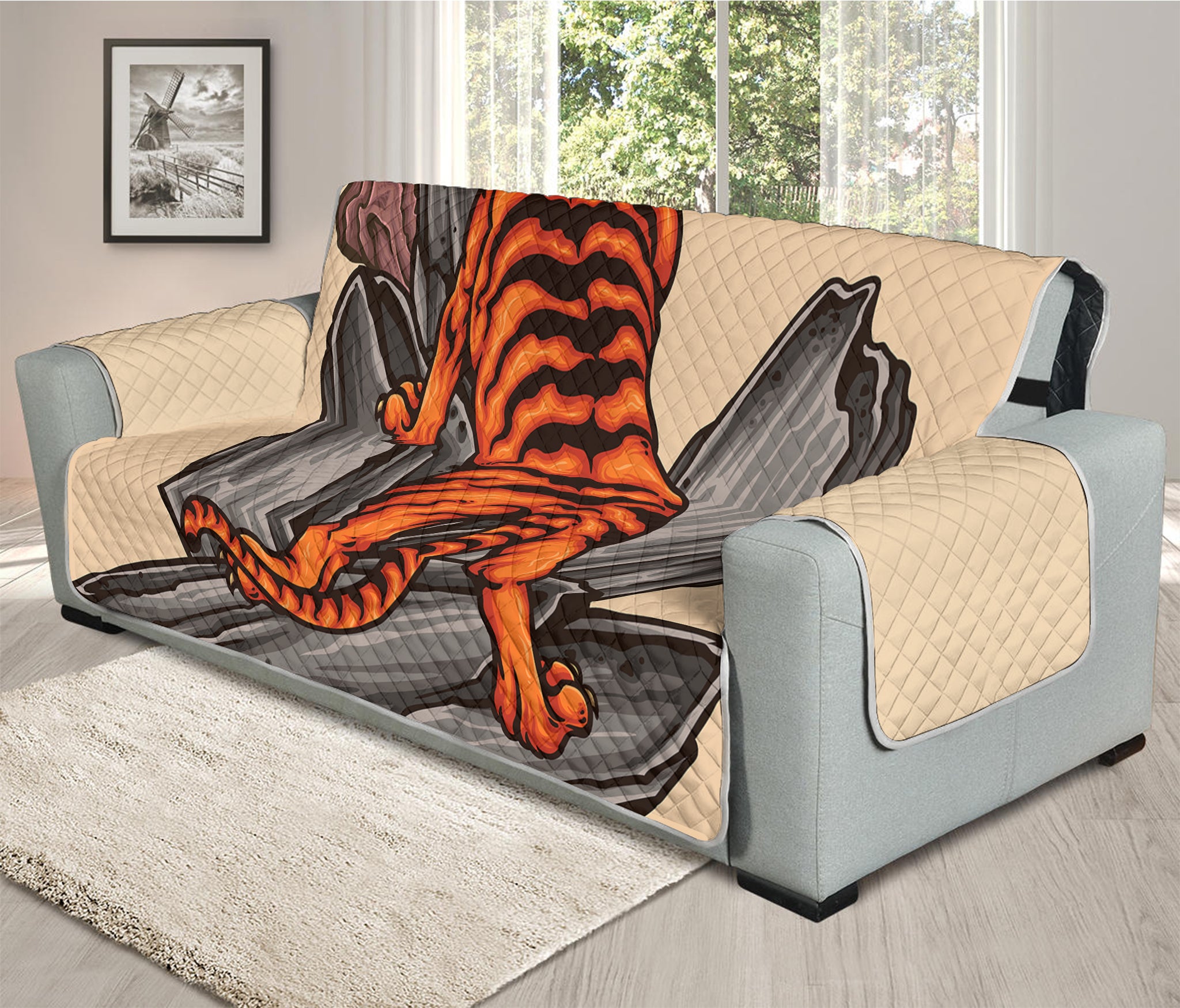 Japanese Tiger Tattoo Print Oversized Sofa Protector