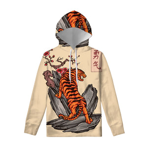 Japanese Tiger Tattoo Print Pullover Hoodie