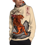 Japanese Tiger Tattoo Print Pullover Hoodie