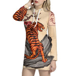 Japanese Tiger Tattoo Print Pullover Hoodie Dress