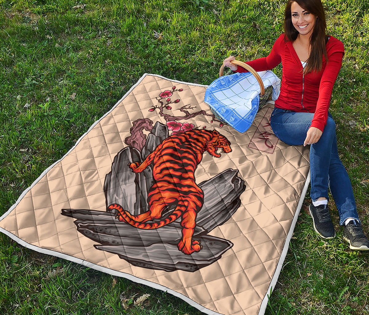 Japanese Tiger Tattoo Print Quilt