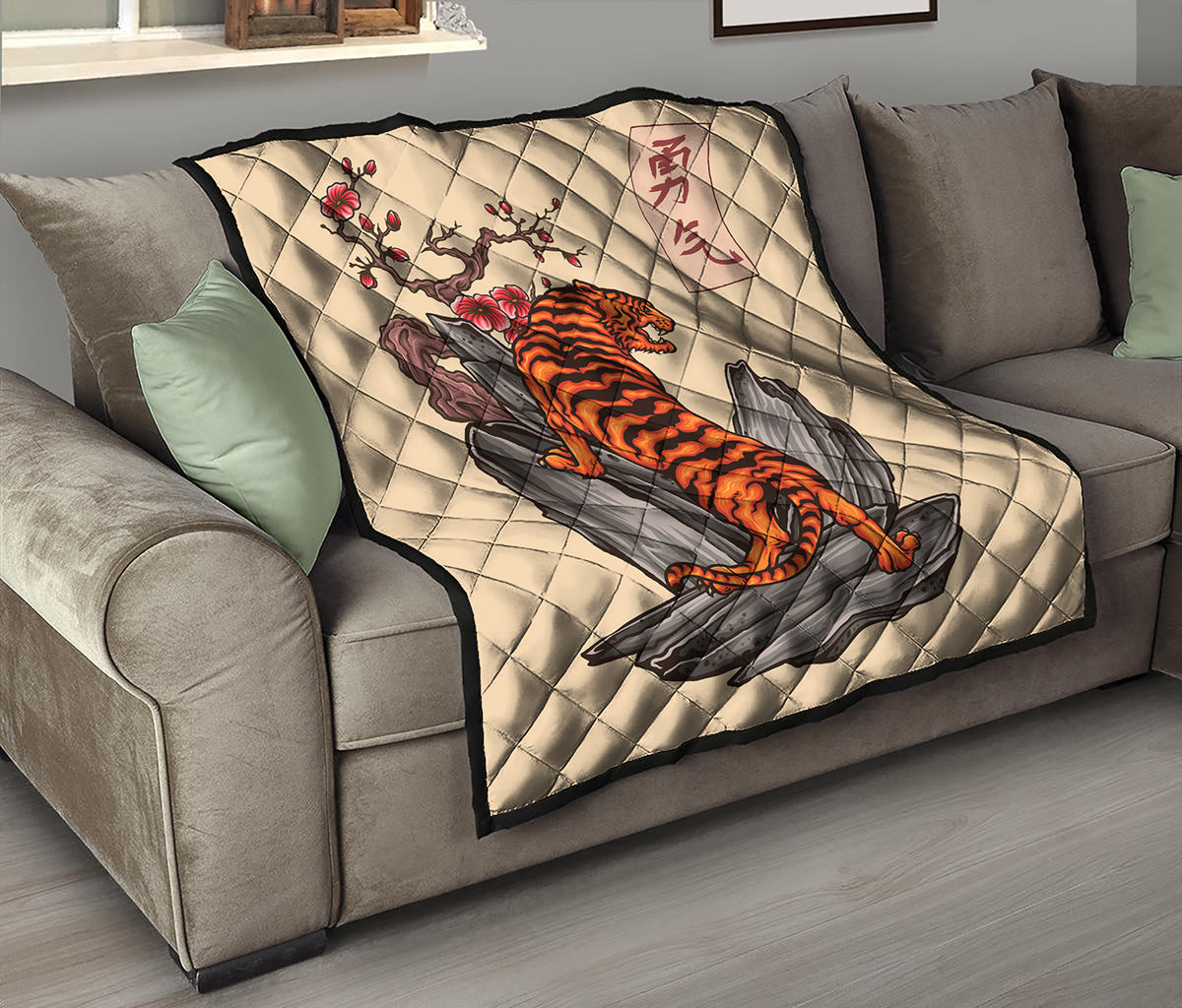 Japanese Tiger Tattoo Print Quilt