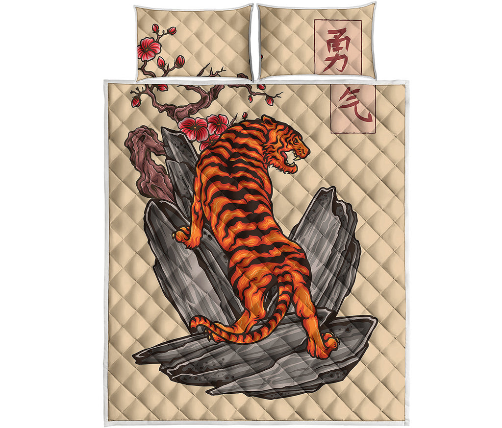 Japanese Tiger Tattoo Print Quilt Bed Set