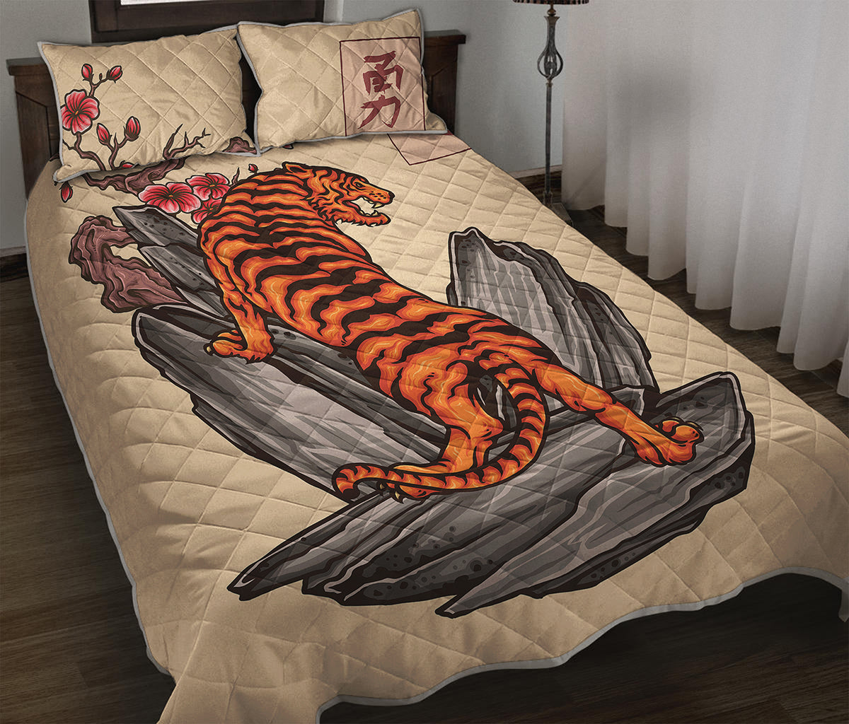 Japanese Tiger Tattoo Print Quilt Bed Set