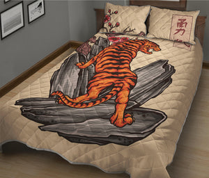 Japanese Tiger Tattoo Print Quilt Bed Set