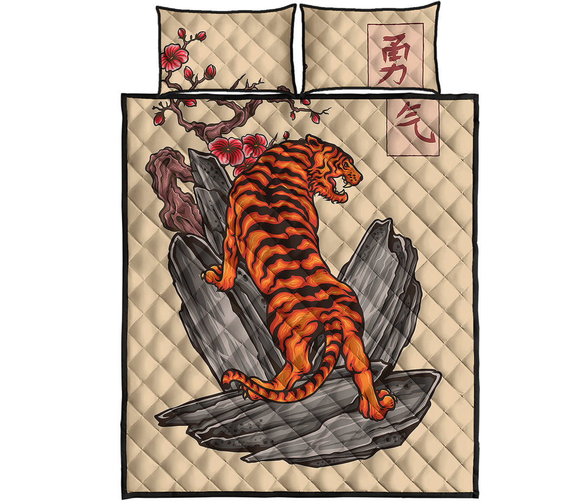 Japanese Tiger Tattoo Print Quilt Bed Set