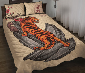 Japanese Tiger Tattoo Print Quilt Bed Set