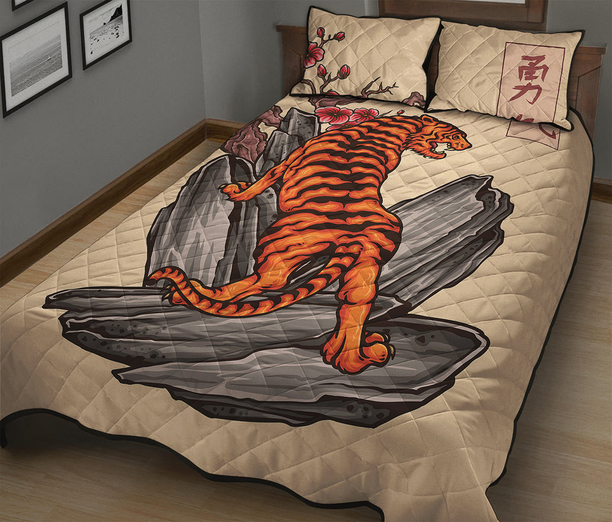 Japanese Tiger Tattoo Print Quilt Bed Set