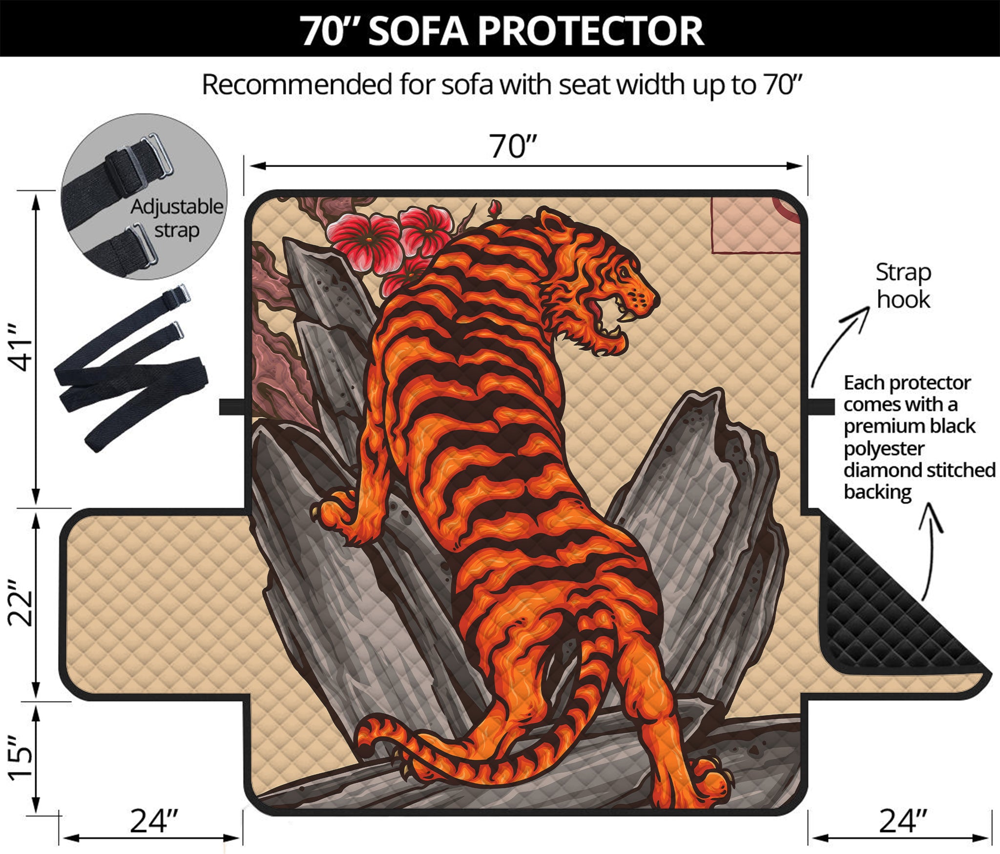 Japanese Tiger Tattoo Print Sofa Protector