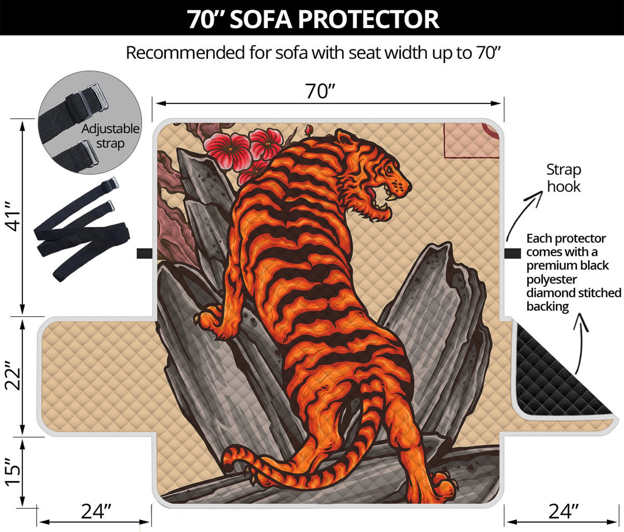 Japanese Tiger Tattoo Print Sofa Protector