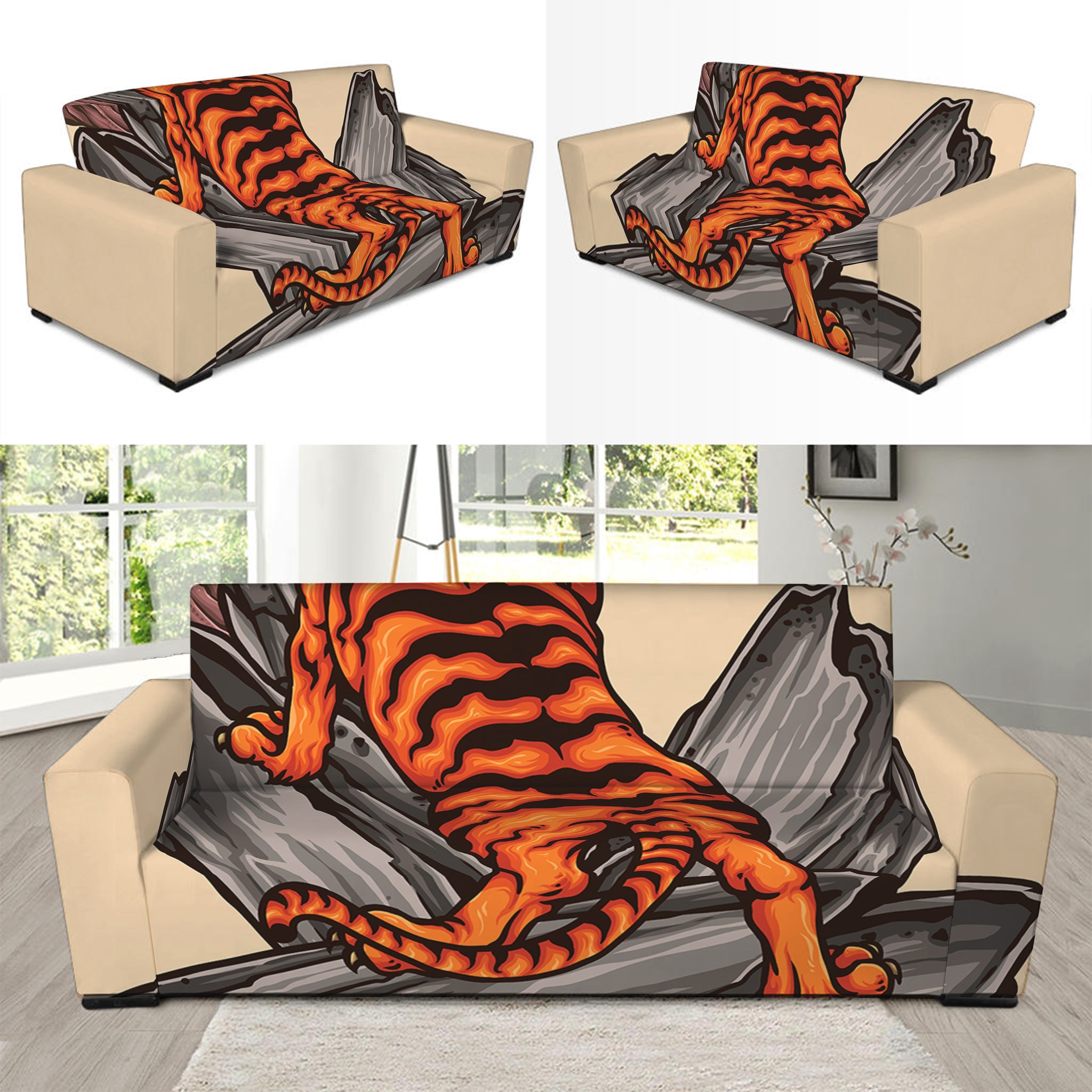 Japanese Tiger Tattoo Print Sofa Slipcover