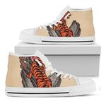 Japanese Tiger Tattoo Print White High Top Shoes