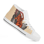 Japanese Tiger Tattoo Print White High Top Shoes