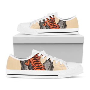 Japanese Tiger Tattoo Print White Low Top Shoes