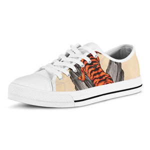 Japanese Tiger Tattoo Print White Low Top Shoes