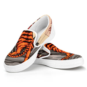 Japanese Tiger Tattoo Print White Slip On Shoes