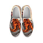 Japanese Tiger Tattoo Print White Slip On Shoes