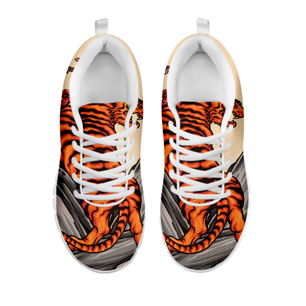 Japanese Tiger Tattoo Print White Sneakers