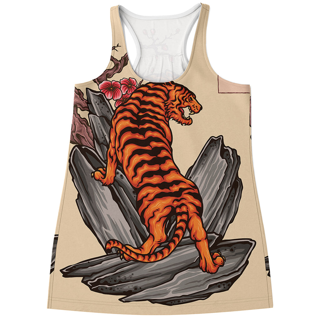 Japanese Tiger Tattoo Print Women's Racerback Tank Top