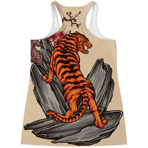 Japanese Tiger Tattoo Print Women's Racerback Tank Top