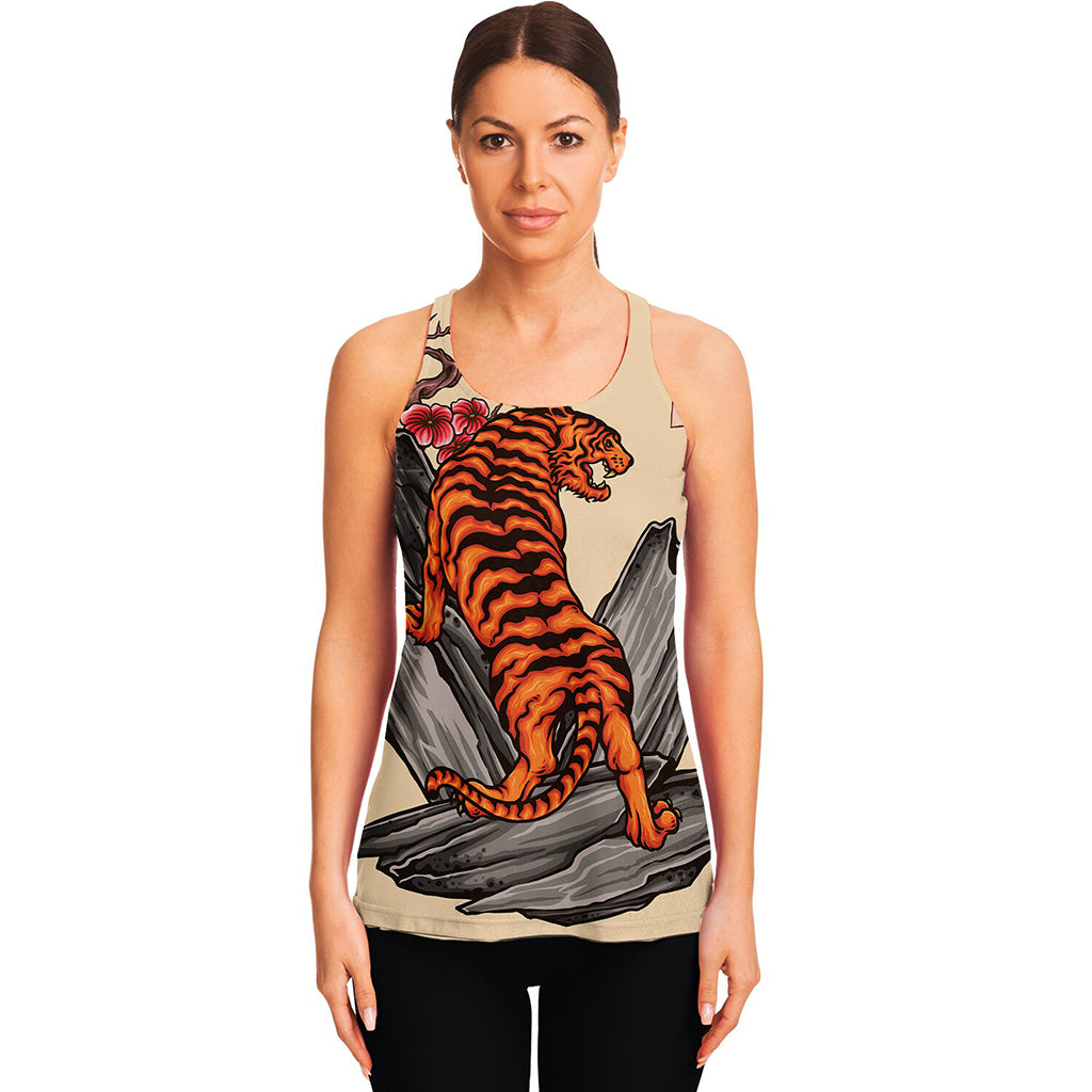 Japanese Tiger Tattoo Print Women's Racerback Tank Top