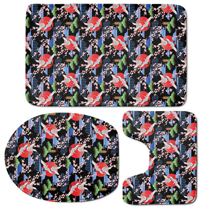 Japanese Traditional Pattern Print 3 Piece Bath Mat Set