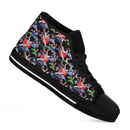 Japanese Traditional Pattern Print Black High Top Shoes