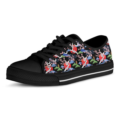 Japanese Traditional Pattern Print Black Low Top Shoes