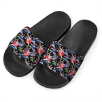 Japanese Traditional Pattern Print Black Slide Sandals