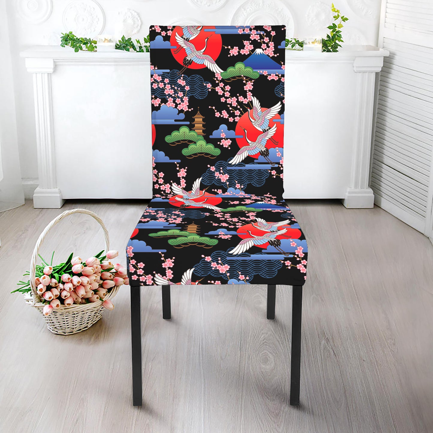 Japanese Traditional Pattern Print Dining Chair Slipcover