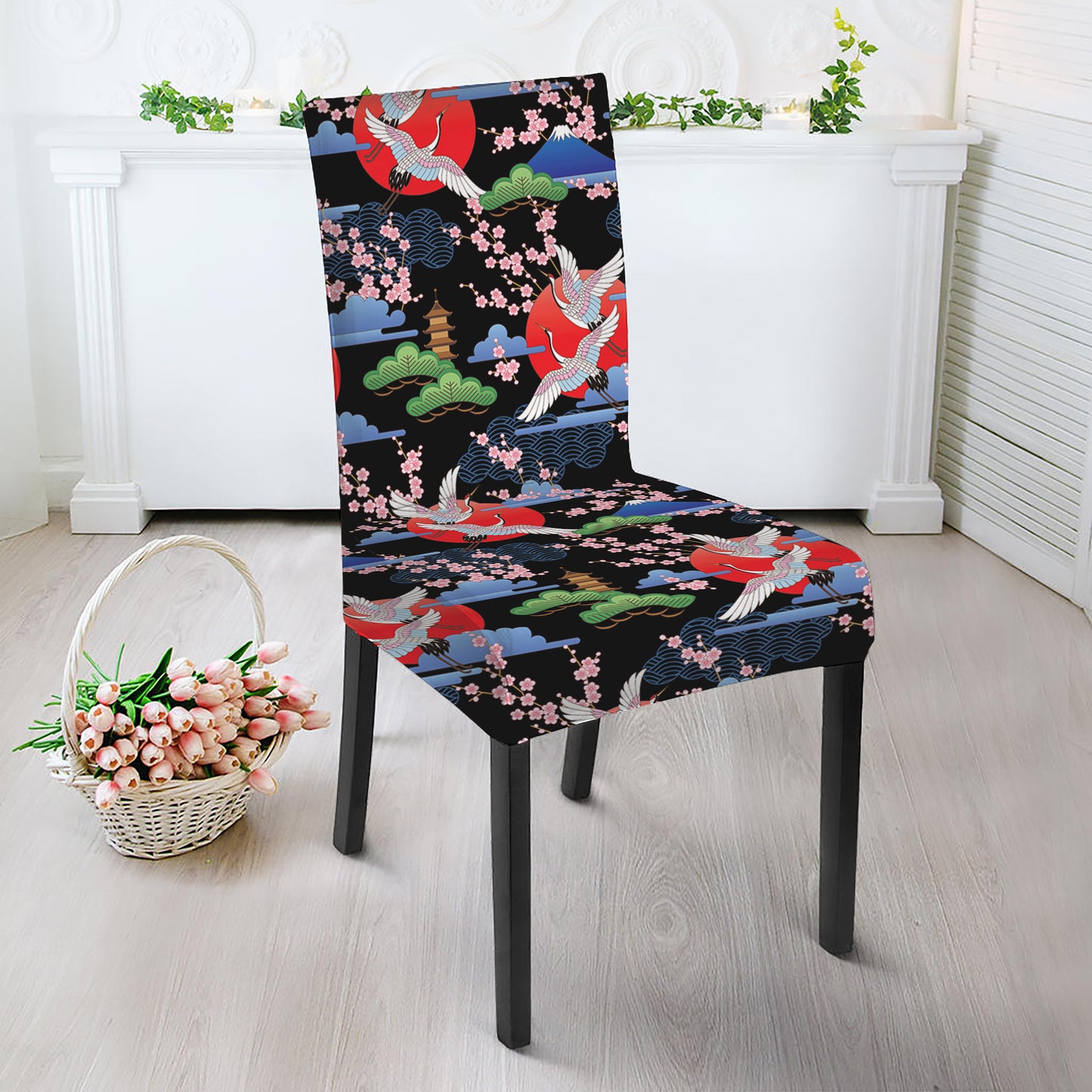 Japanese Traditional Pattern Print Dining Chair Slipcover