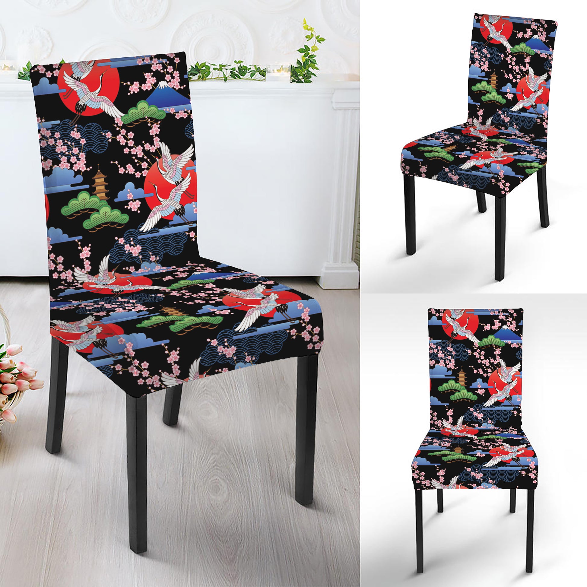 Japanese Traditional Pattern Print Dining Chair Slipcover