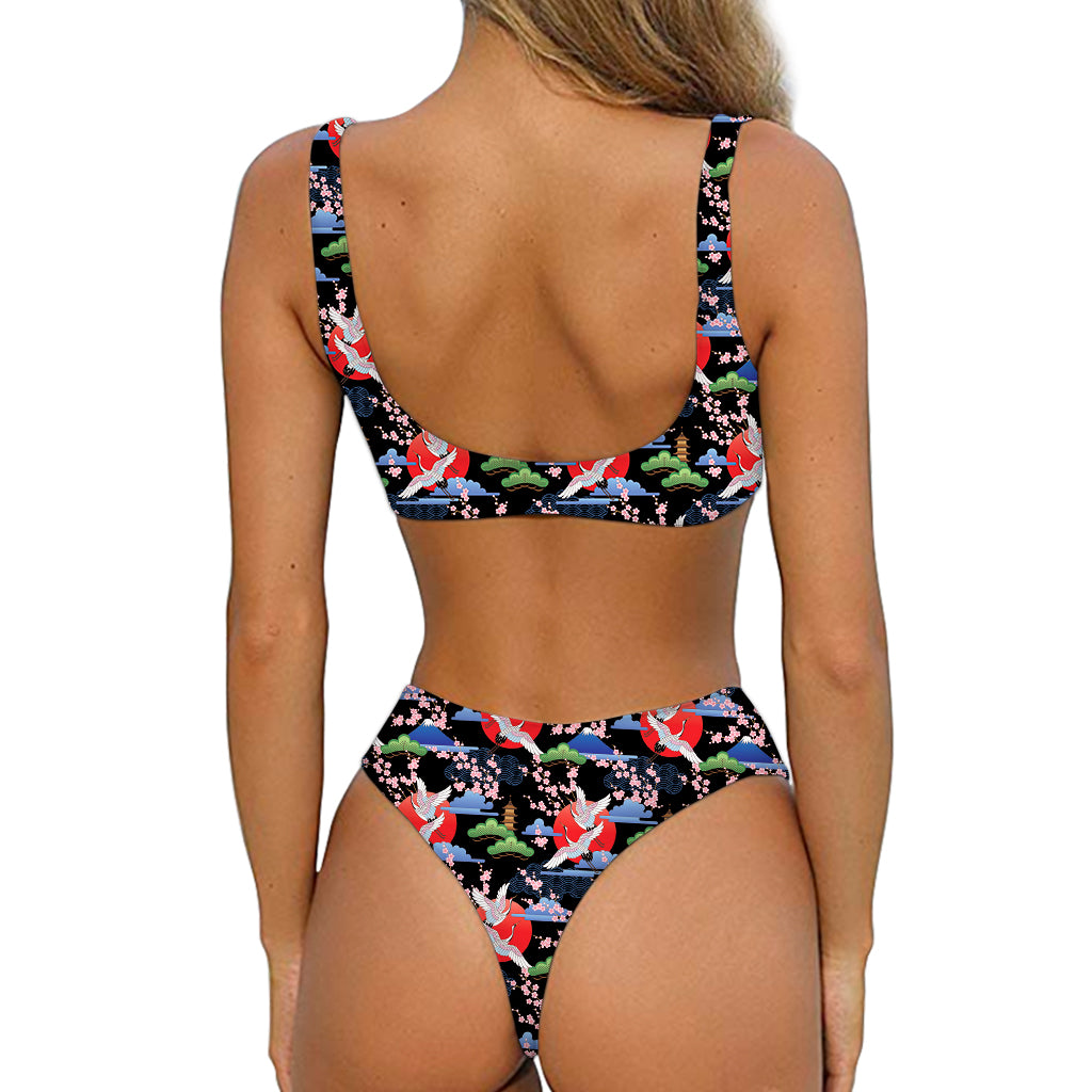Japanese Traditional Pattern Print Front Bow Tie Bikini