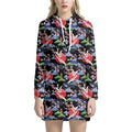 Japanese Traditional Pattern Print Pullover Hoodie Dress