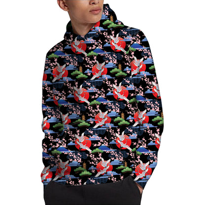 Japanese Traditional Pattern Print Pullover Hoodie