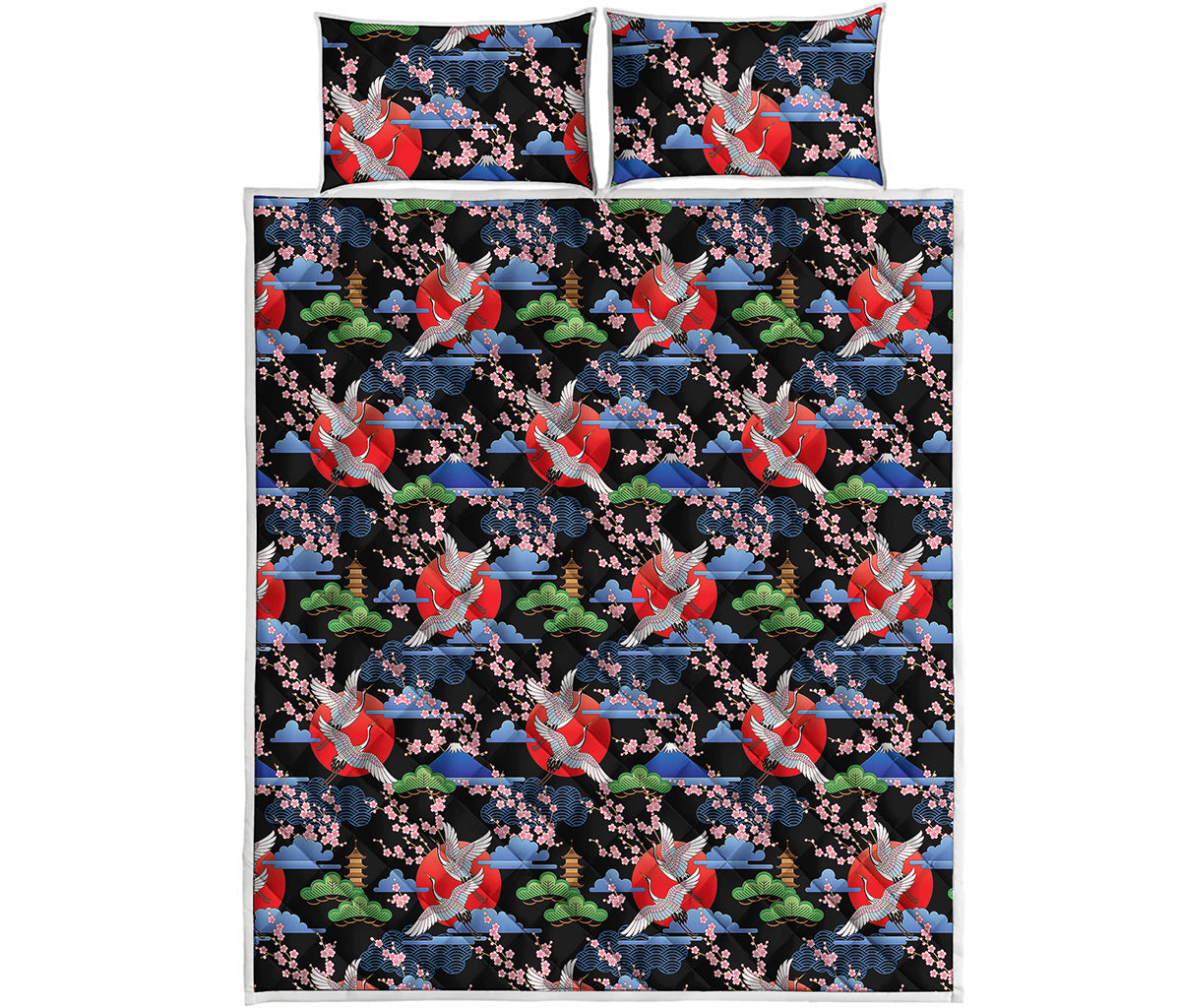 Japanese Traditional Pattern Print Quilt Bed Set