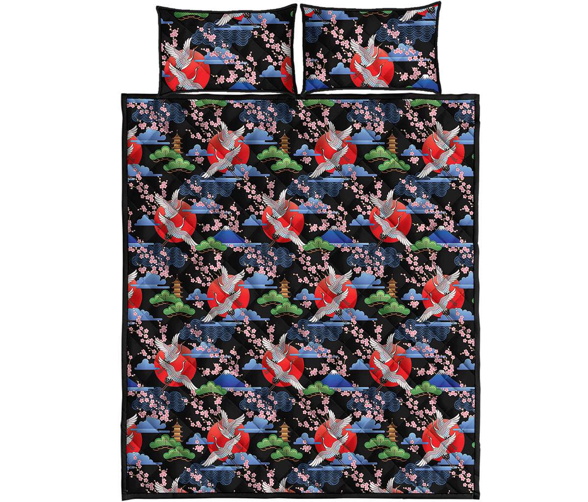 Japanese Traditional Pattern Print Quilt Bed Set