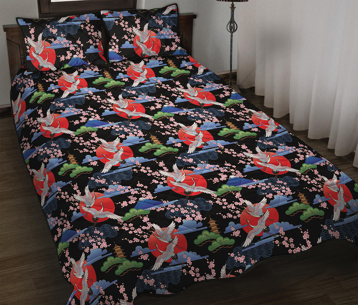 Japanese Traditional Pattern Print Quilt Bed Set